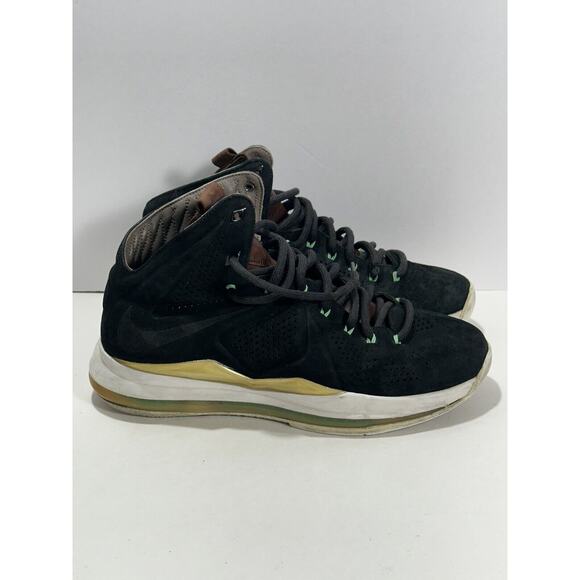 Nike LEBRON X 10 EXT QS BLACK SUEDE GREEN WHITE 607078-001 Sz 10.5 READ Descript main image 9